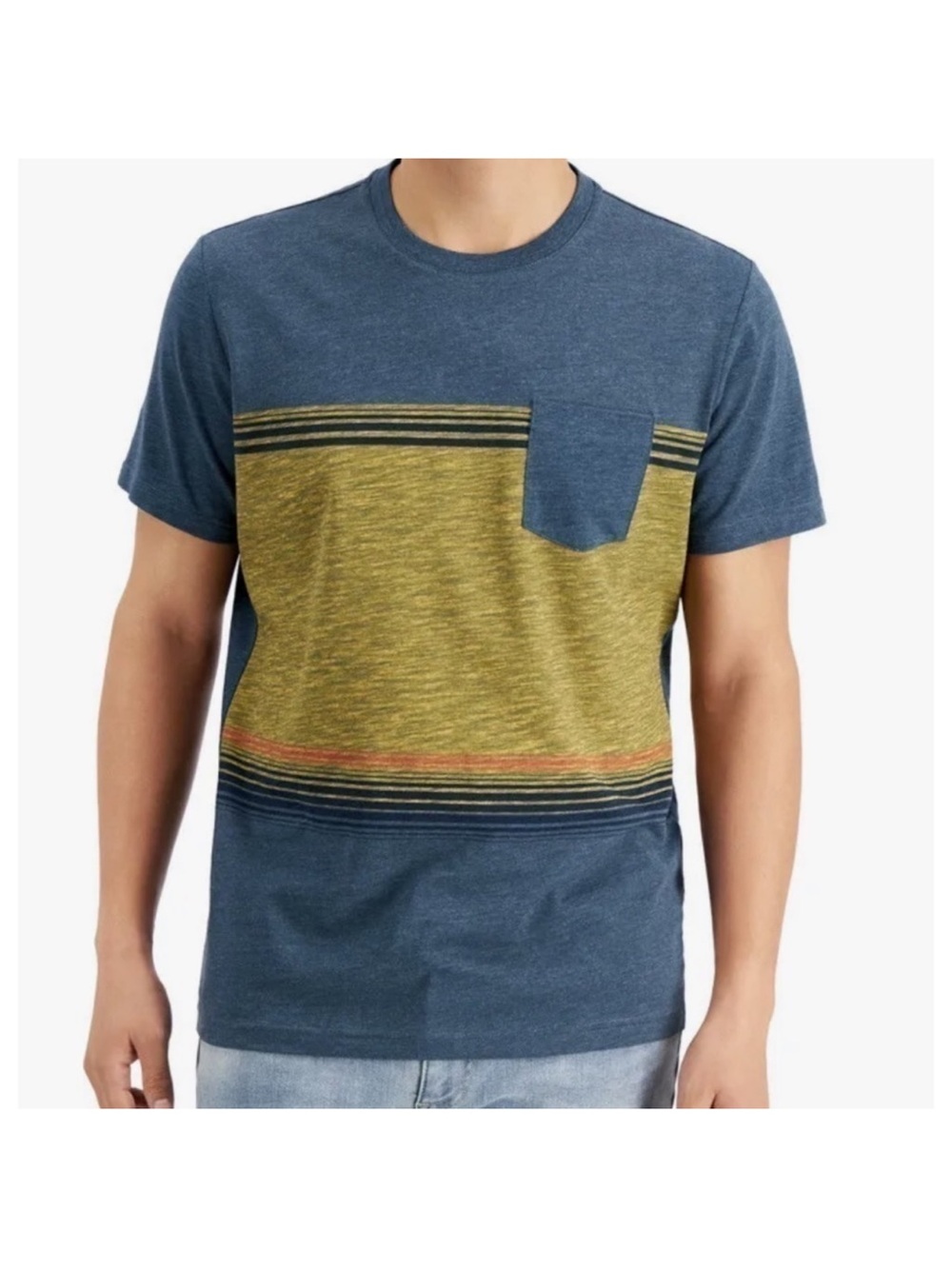 NWT mens Sun + Stone wide stripe retro short sleeve pocket t shirt size large